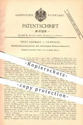 original Patent - Ernst Niepmann in Gräfrath b. Solingen ,1895 , Stoffscheuermaschine mit rotierenden Scheuermessern !!!