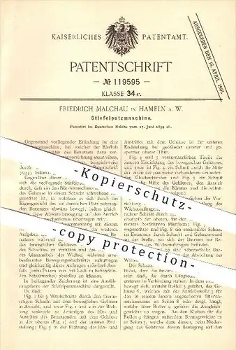original Patent - Friedrich Malchau in Hameln a. W. , 1899 , Stiefelputzmaschine , Stiefel , Schuhe , Schuster !!!