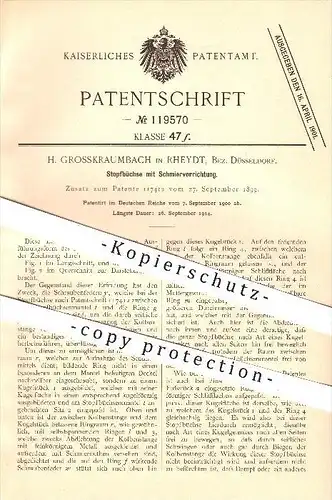 original Patent - H. Grosskraumbach in Rheydt , Bez. Düsseldorf , 1900 , Stopfbüchse mit Schmiervorrichtung !!!