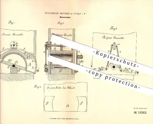 original Patent - Woldemar Decker in Stolp i. P. , 1882 , Wassermotor , Motor , Kraftmaschinen , Wasserkraft !!!