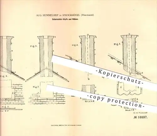 original Patent - Aug. Hummelsiep in Sprockhövel , 1882 , Schornsteinköpfe und Hülsen , Schornstein , Schornsteinfeger !