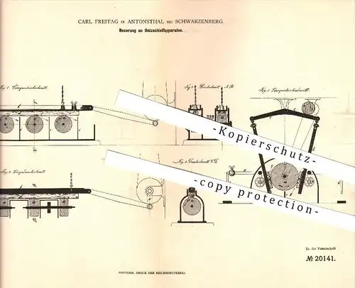 original Patent - Carl Freitag in Antonsthal bei Schwarzenberg , 1882 , Holzschleifapparat , Papierfabrik , Tischler !!!