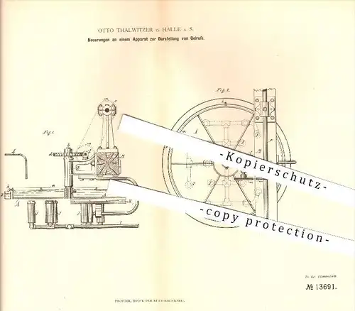 original Patent - Otto Thalwitzer in Halle a. S. , 1880 , Apparat zur Darstellung von Ölruss !!!