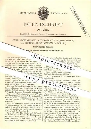 original Patent - Carl Vogelgesang in Tangermünde & Ferdinand Schmersow in Berlin , 1881 , Sackreinigungsmaschine !!!