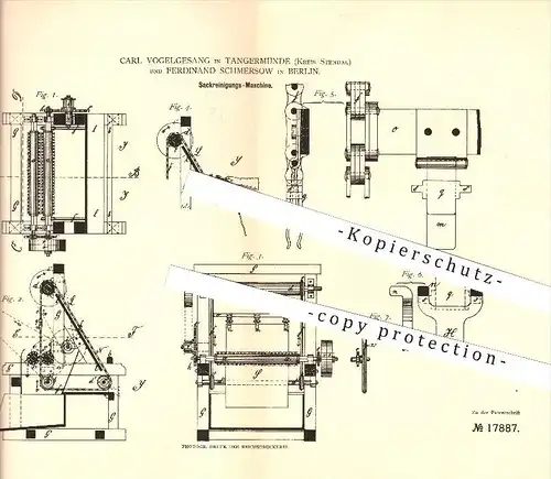 original Patent - Carl Vogelgesang in Tangermünde & Ferdinand Schmersow in Berlin , 1881 , Sackreinigungsmaschine !!!