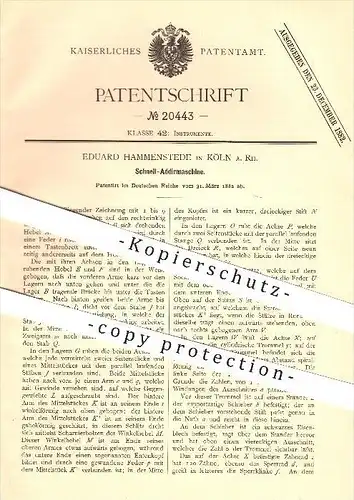 original Patent - Eduard Hammenstede in Köln a. Rh. , 1882 , Schnell-Addiermaschine , Rechnen , Mathematik !!!