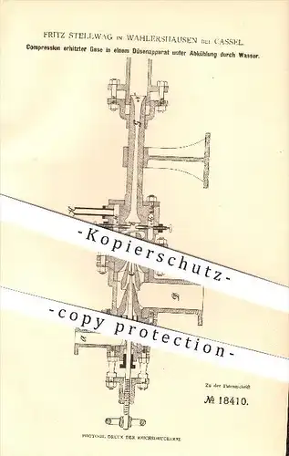 original Patent - Fritz Stellwag in Wahlershausen bei Kassel , 1881 , Kompression erhitzter Gase in einem Düsenapparat !