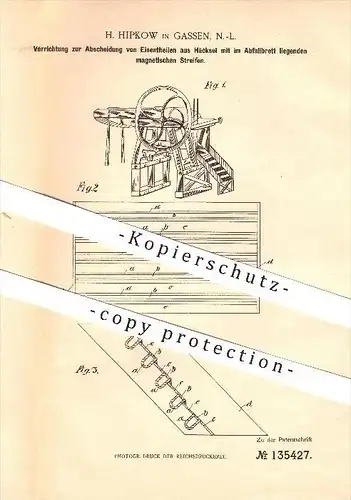 original Patent - H. Hipkow in Gassen / Jasien , 1901 , Abscheidung von Eisenteilen aus Häcksel , Niederlausitz !!!