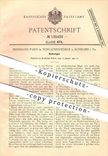 original Patent - Bernhard Paris in Schlackenmühle b. Königsee in Thüringen , 1902, Wellenlager , Königsee-Rottenbach !!