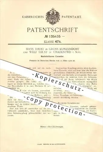 original Patent -Hans Thust in Groß-Kunzendorf und Gnadenfrei i. Schlesien ,1902, Nachstellbares Excenter , Pilawa Górna