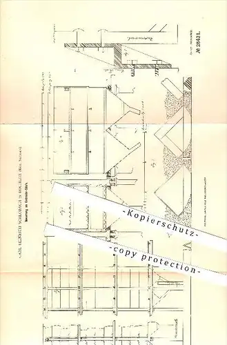 original Patent - Carl Heinrich Schlobach in Rochlitz , 1884 , Neuerung an Getreide Silo's , Silo , Landwirtschaft !!!