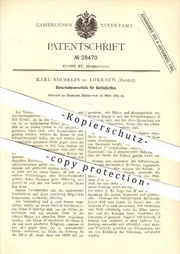 original Patent - Karl Birmelin Lörrach , 1884 , Sicherheitsverschluss für Gerüstketten , Bau !!!