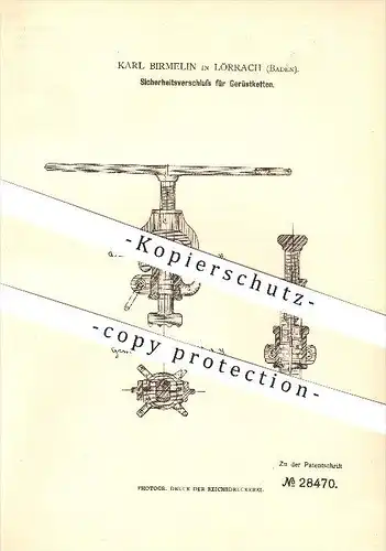 original Patent - Karl Birmelin Lörrach , 1884 , Sicherheitsverschluss für Gerüstketten , Bau !!!