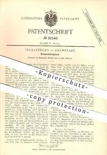 original Patent - Tecklenburg in Darmstadt , 1884 , Brunnenbohrapparat , Bohrer , Bergbau !!!
