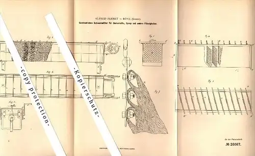 Original Patent - E. Charles et A. Perret à Roye , Somme , 1881 , Filtres pour les jus de sucre et de sirop !!!