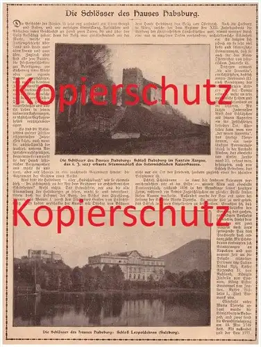 original Zeitungsbericht - 1908 -  Die Schlösser des Hauses Habsburg , Laxenburg ,  Aargau , Salzburg !!!