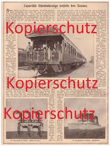 original Zeitungsbericht - 1908 - luxuriöse Eisenbahn , Eisenbahnzug , Ozeanexpress  !!!