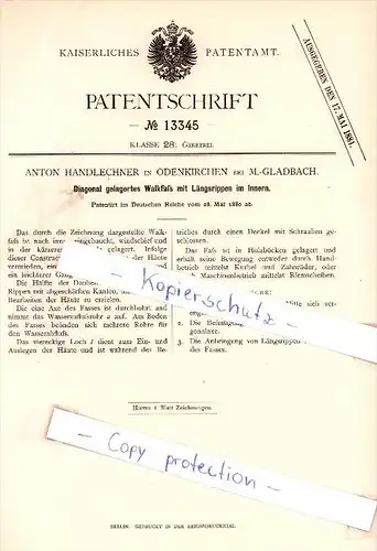 Original Patent - A. Handlechner in Odenkirchen bei M.-Gladbach , 1880 , Mönchengladbach !!!
