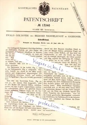 Original Patent -  E. Goltstein und R. Wendelstadt in Hannover , 1880 , Schraffirlineal !!!