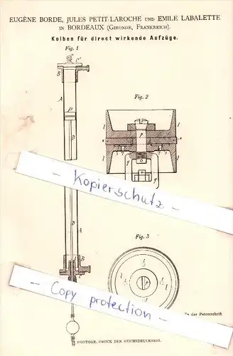 Original Patent - E. Borde, J. Petit-Laroche und E. Labarette in Bordeaux , Gironde , Frankreich !!!