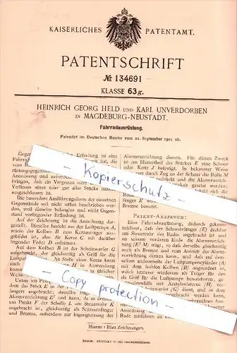 Original Patent - H. G. Held und K. Unverdorben in Magdeburg - Neustadt , 1901 , Fahrrad - Ausrüstung , Lampe !!!
