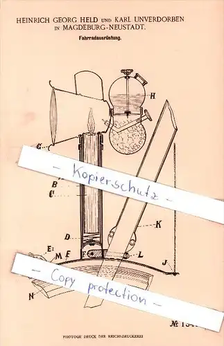 Original Patent - H. G. Held und K. Unverdorben in Magdeburg - Neustadt , 1901 , Fahrrad - Ausrüstung , Lampe !!!