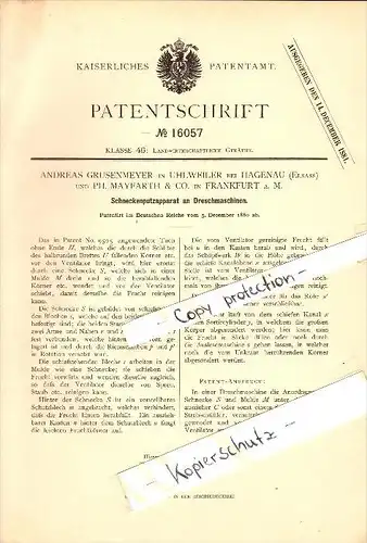 Original Patent - A. Grusenmeyer à Uhlwiller b. Haguenau , 1880 , Machines de plâtrage pour la machine de battage !!!