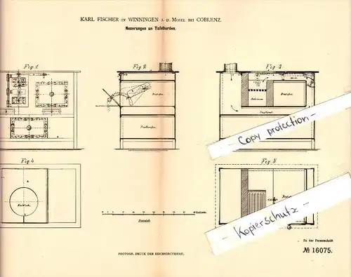 Original Patent - Karl Fischer in Winningen a.d. Mosel , 1881 , Tafelherd , Backofen , Koblenz   !!!