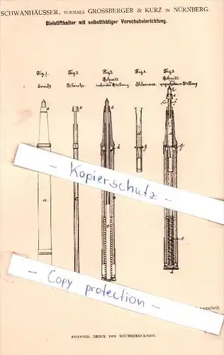 Original Patent - Schwanhäusser, vormals Grossberger & Kurz in Nürnberg , 1883 , !!!