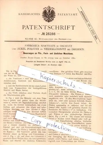 Original Patent - A. Marthaus in Oschatz und A. Polster in Niederlössnitz bei Dresden , 1883 , !!!