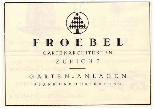 original Werbung - 1924 - Garten-Architekt  Froebel in Zürich , Architektur , Garten !!!