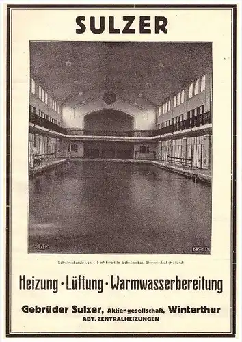 original Werbung - 1924 - Schwimmbad Bloemendaal , Gebrüder Sulzer in Winterthur , Heizungen , Heizungsbau !!!