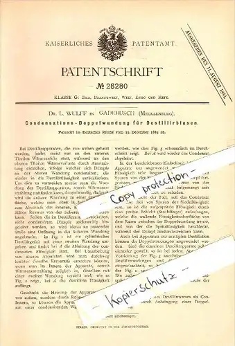 Original Patent - Dr. L. Wulff in Gadebusch i. Mecklenburg , 1883 , Condensations-Doppelwandung , Brauerei , Bier !!!