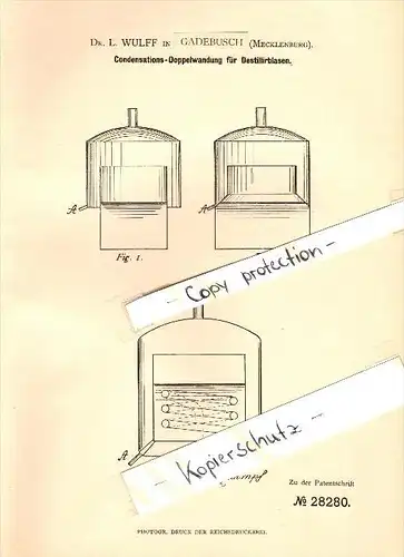Original Patent - Dr. L. Wulff in Gadebusch i. Mecklenburg , 1883 , Condensations-Doppelwandung , Brauerei , Bier !!!