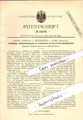 Original Patent - J. Woesler in Wiegschütz / Wiekszyce b. Cosel / Kozle , 1883 , Zerkleinerungsapparat , Brauerei !!!