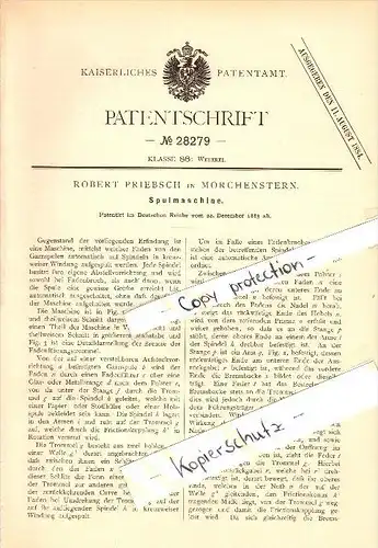 Original Patent - Robert Priebsch in Morchenstern / Smrzovka , 1883 , Spulmaschine , Weberei , Weber !!!