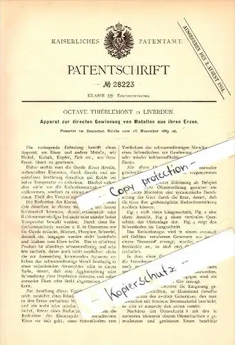 Original Patent - Octave Thiéblemont à Liverdun , 1883 , Appareil pour récupérer du métal à partir de minerais !!!