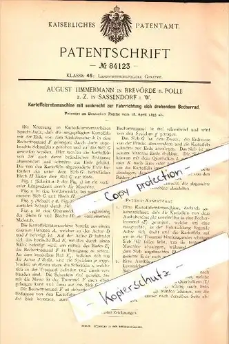 Original Patent - A. Timmermann in Brevörde b. Polle , 1895 , Kartoffel-Erntemaschine , Sassendorf i.W. !!!