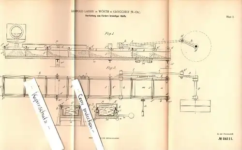 Original Patent - Leopold Lasser in Wörth b. Enzenreith , 1895 , Apparat zum Fördern breiartiger Stoffe , Gloggnitz  !!!