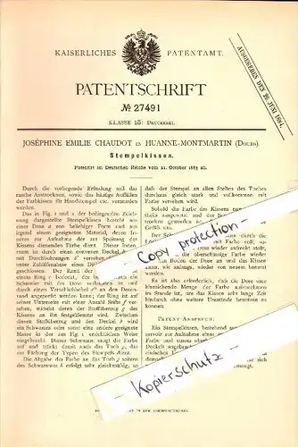 Original Patent - Joséphine Chaudot à Huanne-Montmartin , 1883 , Inkpad , timbre !!!