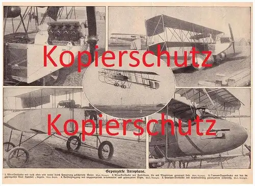 original Zeitungsausschnitt - 1911 - gepanzertes Flugzeug , Astra-Dreidecker , Farman-Doppeldecker , Paulhan-Dreidecker