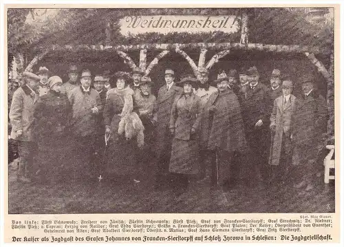 original Zeitungsausschnitt - 1911 - Der Kaiser in Zyrowa i. Schlesien , Zdzieszowice , Jagdgesellschaft !!!