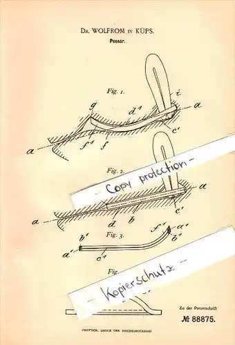 Original Patent - Dr. Wolfrom in Küps b. Kronach , 1896 , Pessar für männliches Glied , Penis , Urologe !!!
