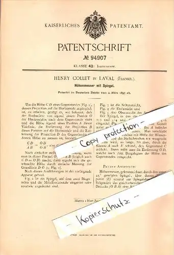 Original Patent - Henry Collet à Laval , Mayenne , 1896 , Altimetre avec miroir !!!