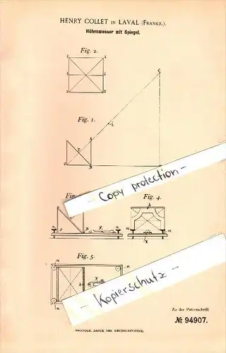 Original Patent - Henry Collet à Laval , Mayenne , 1896 , Altimetre avec miroir !!!