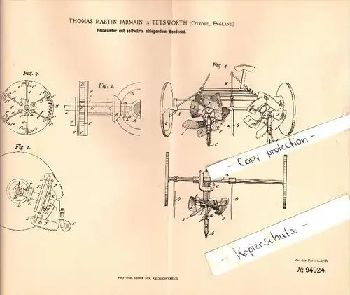 Original Patent - T.M. Jarmain in Tetsworth , Thame , 1896 , tedder , agriculture ,  Oxfordshire !!!