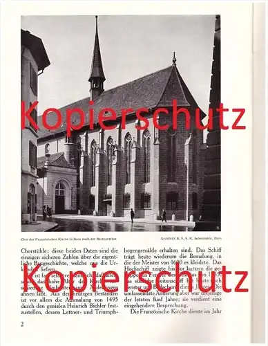 original Prospekt - 1914 - Die französische Kirche in Bern , Innenausbau , Architektur , Architekt !!!