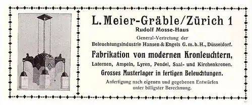 original Werbung - 1914 - L. Meier-Gräble in Zürich , Rudolf Mosse Haus , Kronleuchter , Lampen !!!
