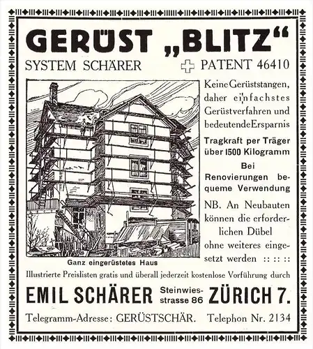 original Werbung - 1914 - Gerüstbau , Emil Schärer in Zürich , Steinwiesstrasse , Bau , Hochbau !!!