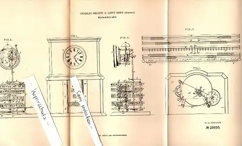 Original Patentschrift - Charles Méngin in Saint Imier , 1898 , Kalenderuhr , Uhr , Kalender , Jura !!!